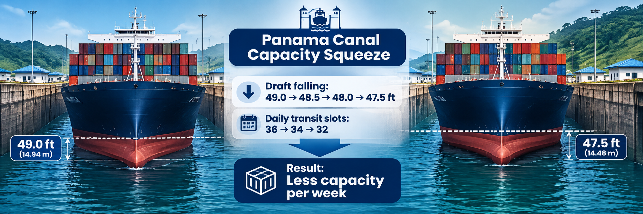 How falling Gatun Lake water levels become a Panama Canal surcharge on a freight invoice