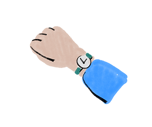 Close-up illustration of an arm with a watch on the wrist