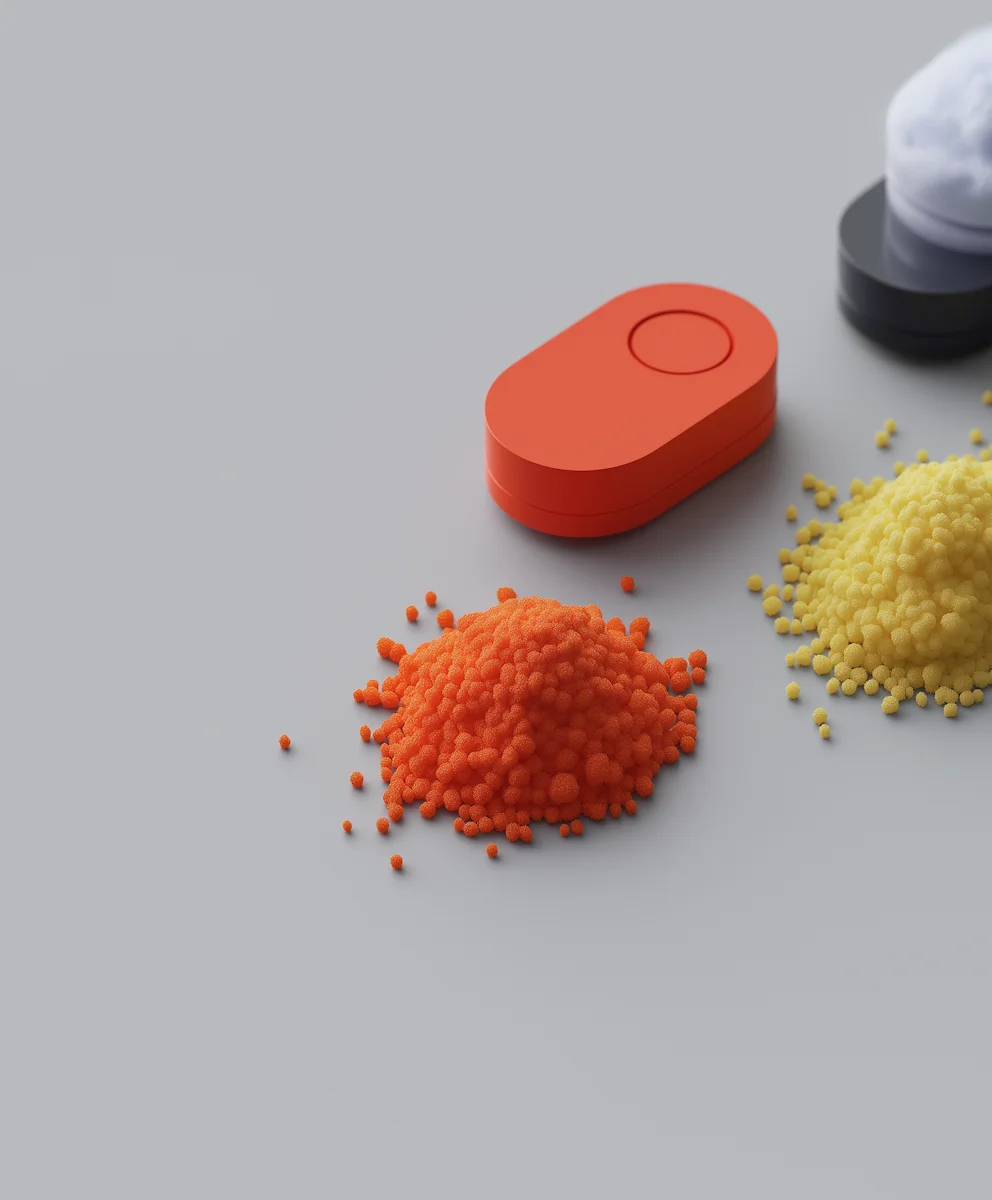 Colored powder and capsules on surface
