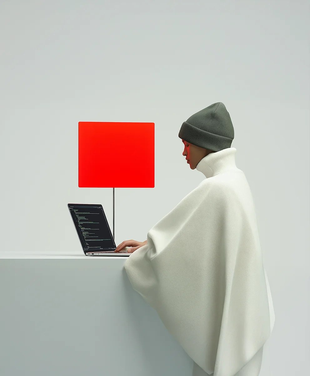 Person working on a laptop in minimal setup
