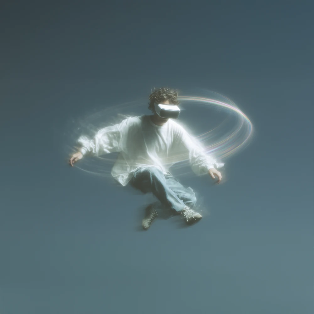 Man wearing a VR headset with white clothes