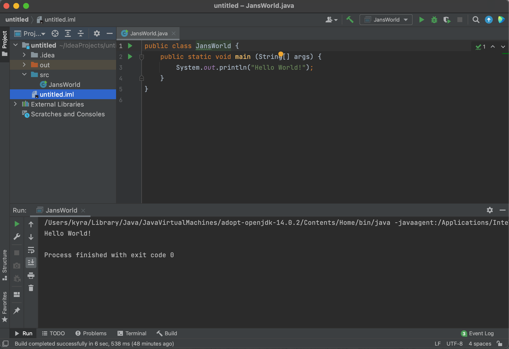 Die IDE IntelliJ mit dem geöffneten "Jans World"-Projekt