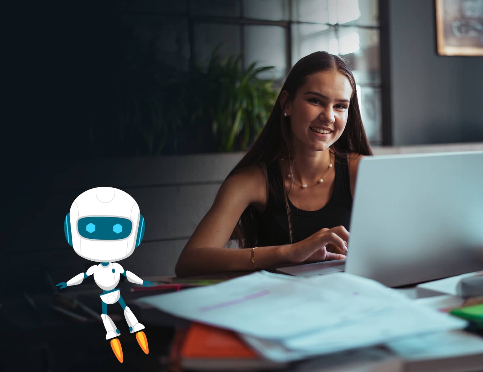 Schülerin lernt am Laptop mit Unterstützung eines KI-Tutors der simpleclub Lernapp.