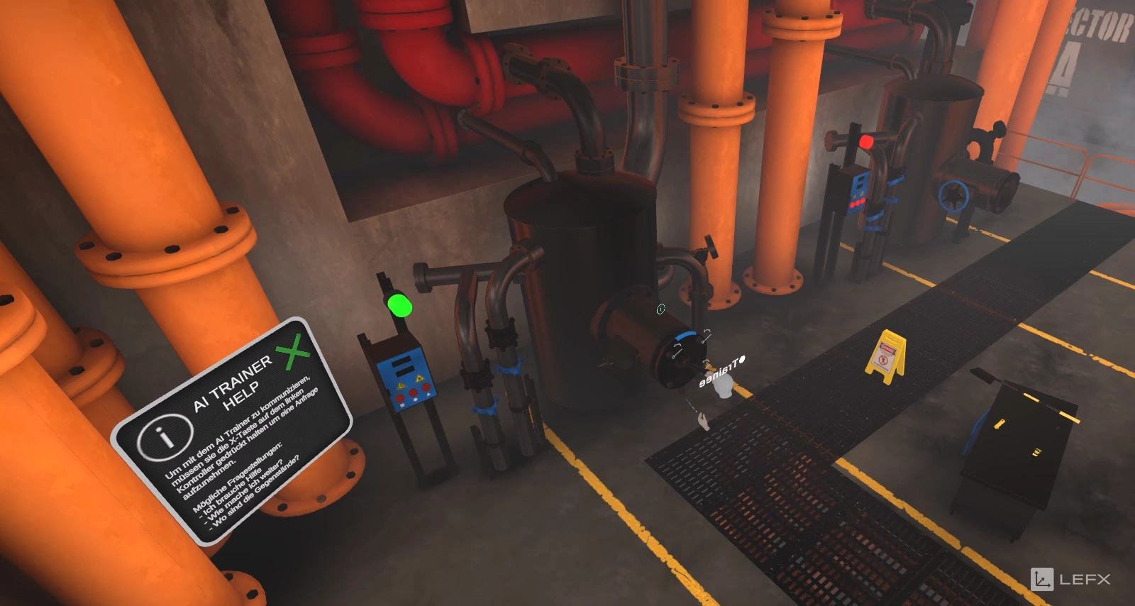 Picture of the VR training environment: View on the chemical reactor from above