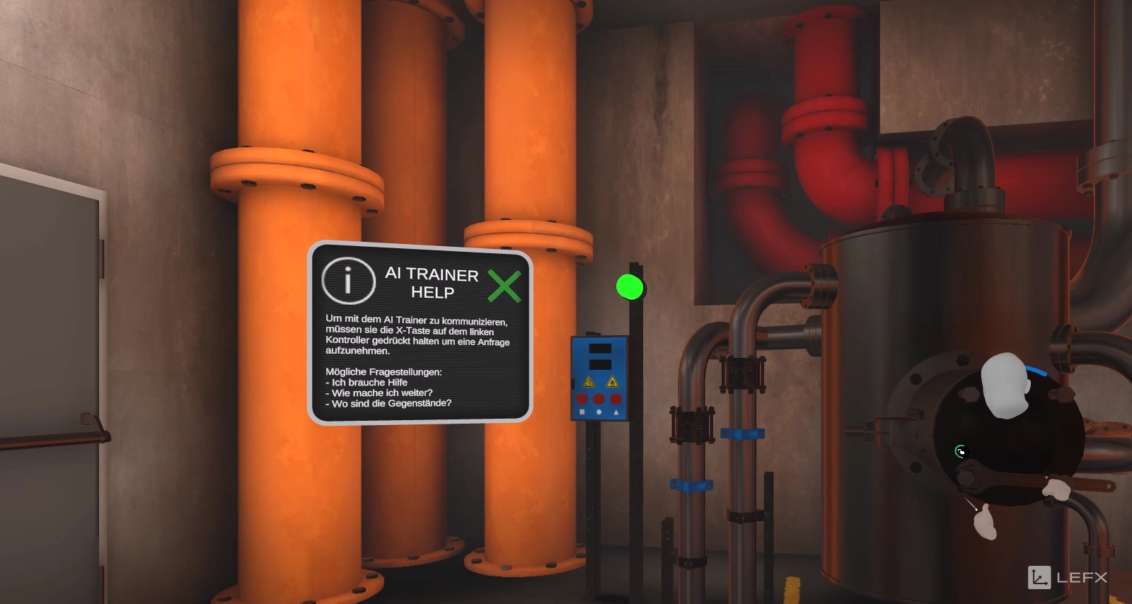Picture of the VR training environment: Detail view of the AI assistant help