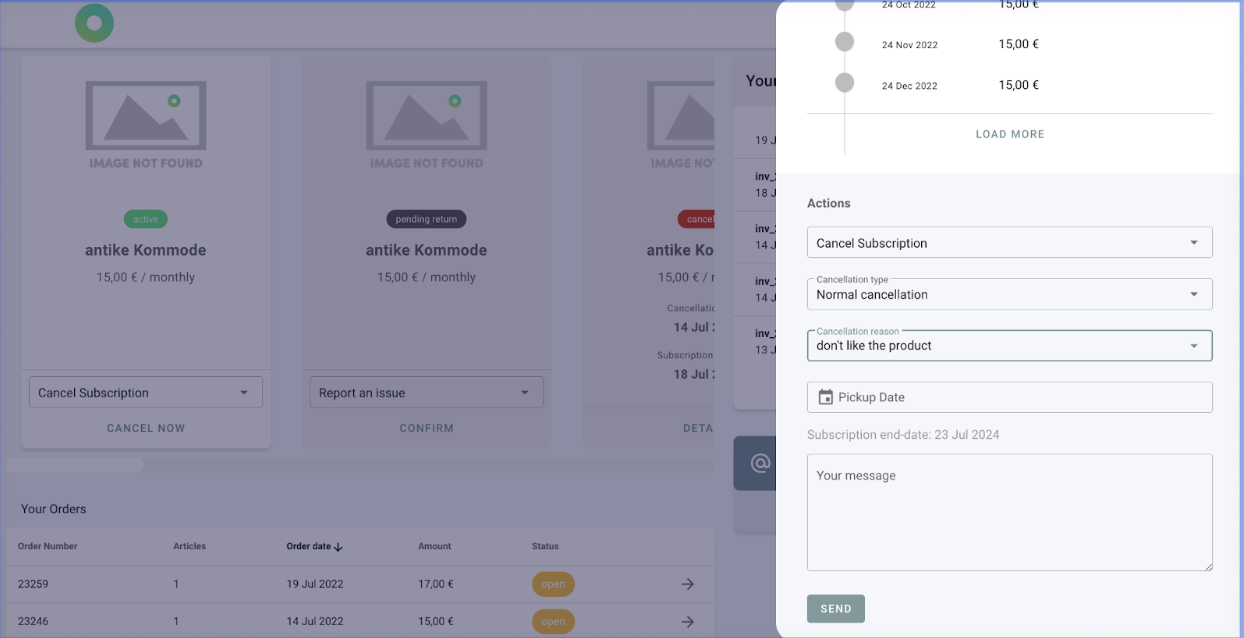 Screenshot of the circuly customer self-service to show the cancellation flow