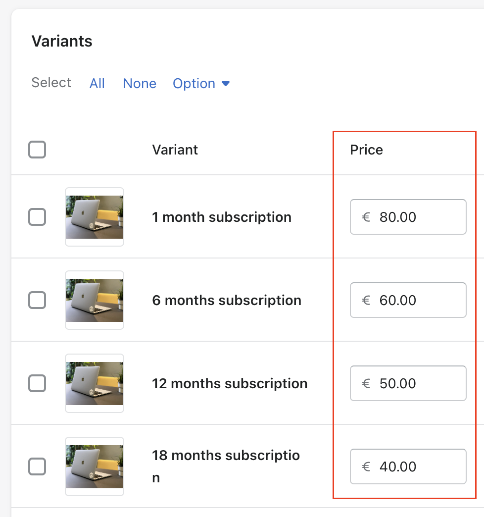 Screenshot of hopify backend to show the creating subscription plans feature