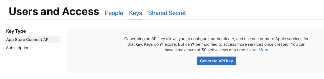 iOS api key in app store