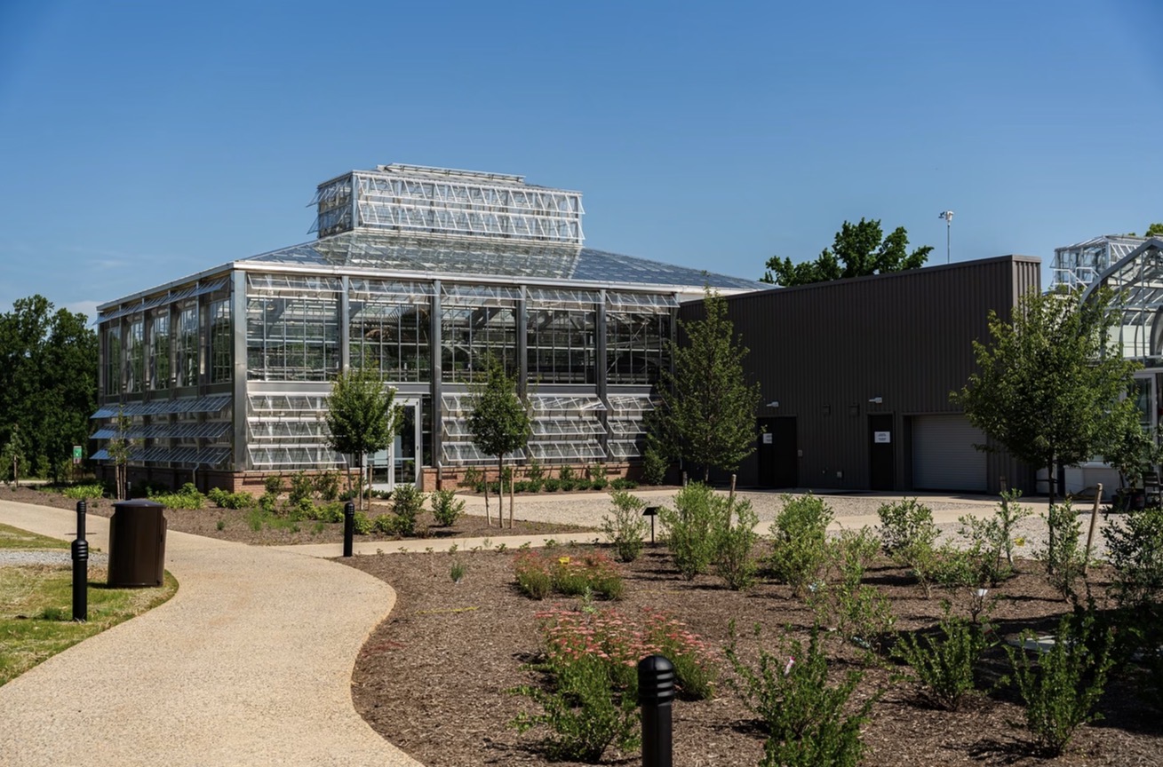 Aerial view of the 7.5-acre Lewis Ginter Botanical Garden expansion in Richmond Virginia featuring plants supplied by James River Nurseries