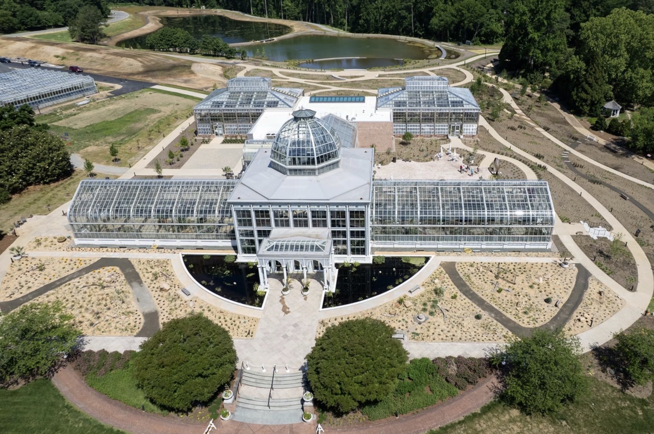 Aerial view of the 7.5-acre Lewis Ginter Botanical Garden expansion in Richmond Virginia featuring plants supplied by James River Nurseries