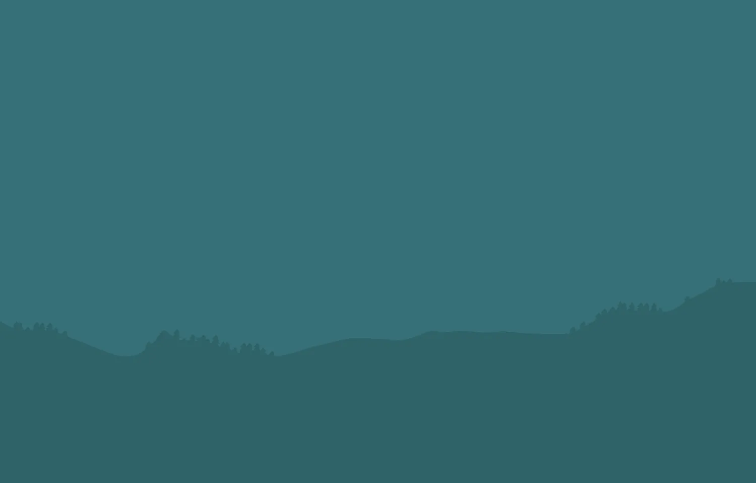 Silhouette of a mountain ridge with trees against a solid teal background.