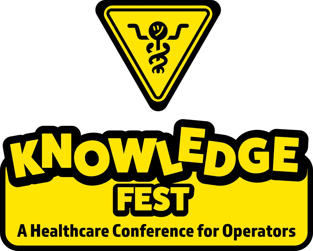 Yellow and black logo reading Knowledge Fest, a healthcare conference for operators.