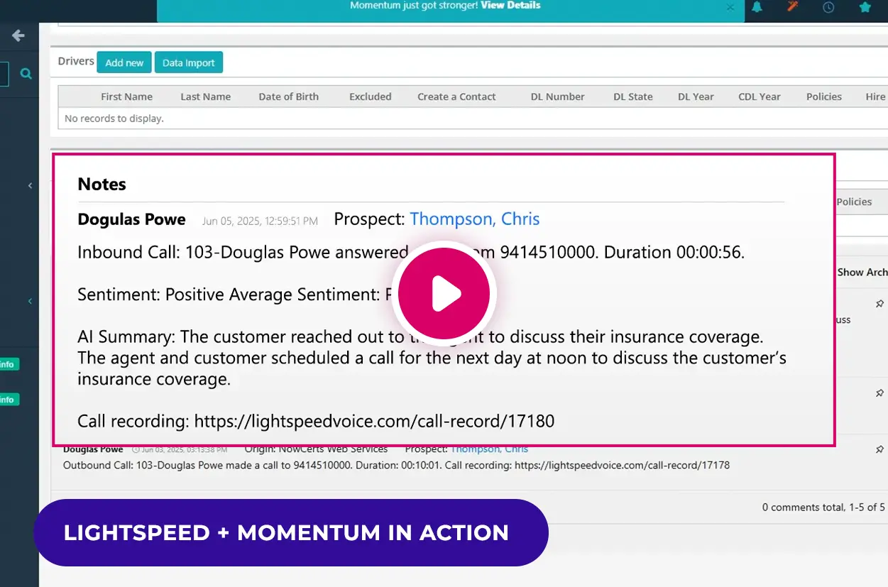 Lightspeed Voice and Momentum integration video thumbnail.