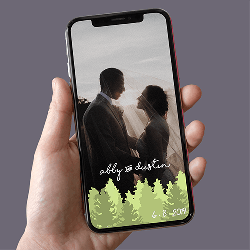 A smartphone with a custom wedding photo filter
