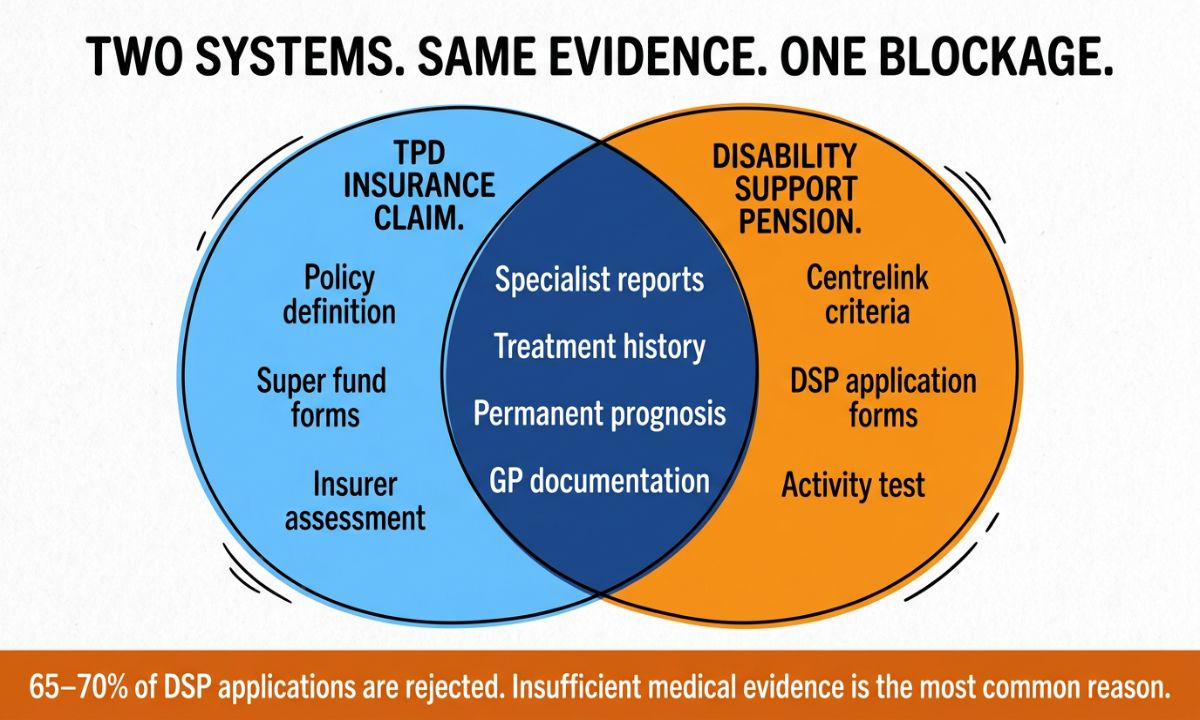 infographic showing two systems in TPD claim assessment AU