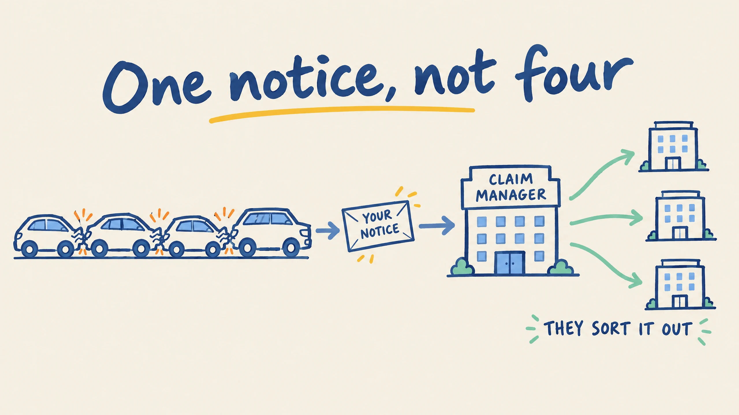multi-car accident, one notice, not four 