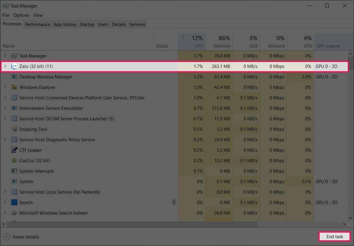 cpu bị 100%