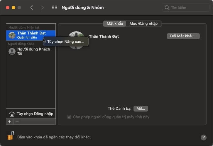 đổi tên người dùng trên máy mac