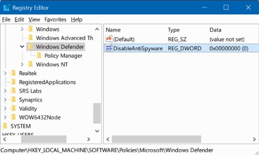 turn off windows defender