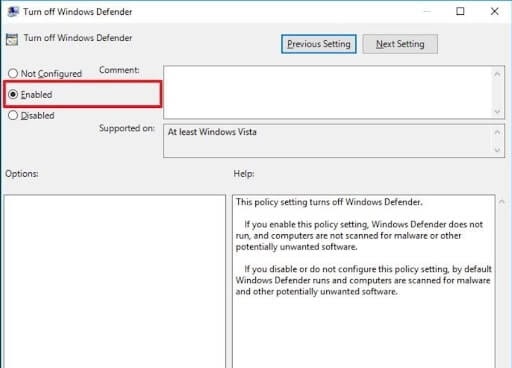 tắt bảo vệ win 10