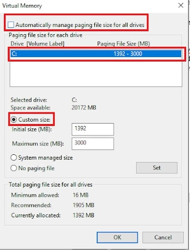 chỉnh bộ nhớ ảo virtual memory