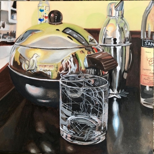 Penguin Pairing | oil on canvas, 16" x 16"