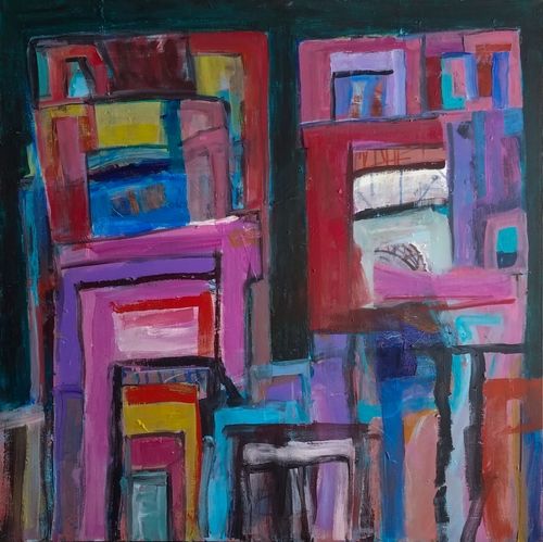 "Towers" 2019, acrylic on canvas, 30" x 30"