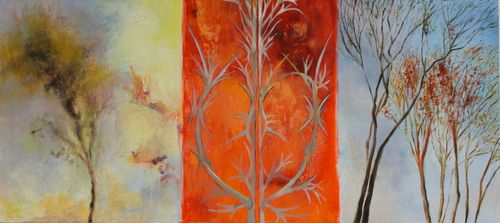 "Because the Sky" 2020, oil on panel, 10 x 22 inches