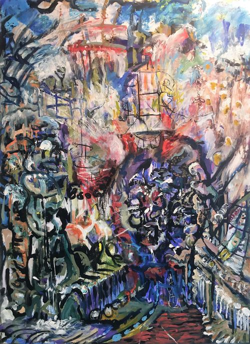 "At the End of the Road," 2021, acrylic on canvas, 60" x 44"