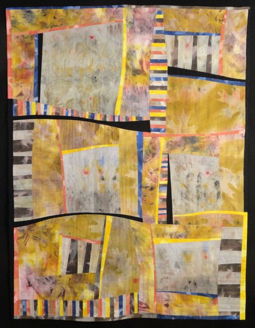 "Landscapes" 2023, hand-painted and solar-printed cotton; machine-pieced and hand-quilted, 46.5" x 35.5"