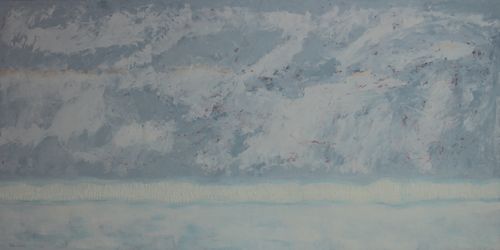"Helheim Glacier" 2018, oil on panel, 12" x 48"