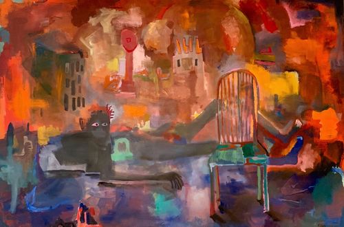 “Pink Eye” 2019, oil on linen, 48” x 72” x 2”