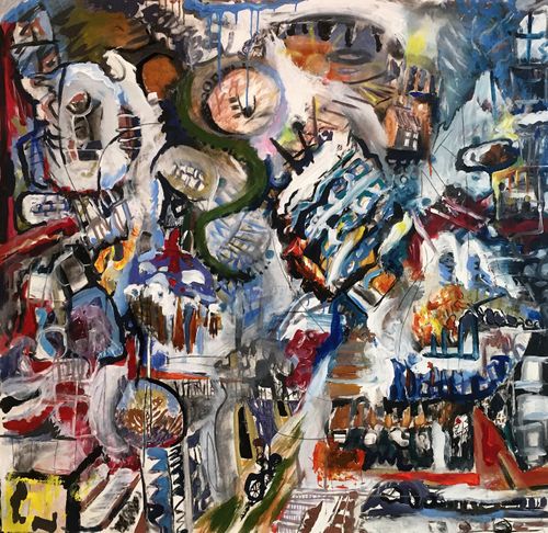 Kindred Art Collaborative, "Urban Phantasm", 2021, Acrylic on canvas, 57.5 x 56"