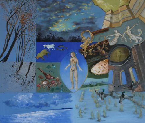 "High Windows (Lift)" oil on canvas, 36 x 40 inches