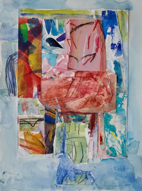 "Confabulation" 2020-2023, mixed media collage on paper, 12 x 9 in