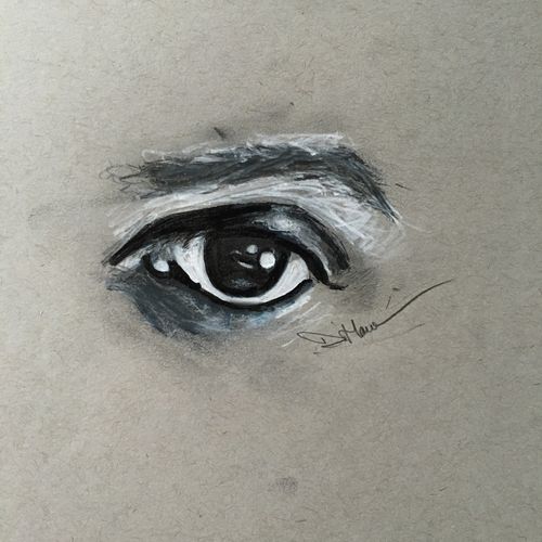Untitled Eye Study | 2016, mixed media on gray toned paper