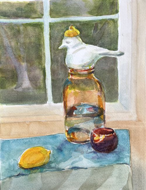 "Still Life with Bird" watercolor