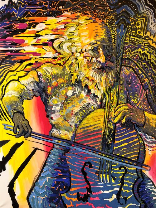 "The Cello Player" acrylic on canvas, 36”x 48”