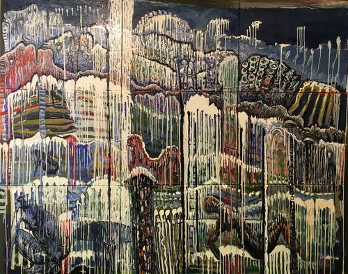 "Waiting For Rain" oil on 9 canvas boards, 90” x 72”