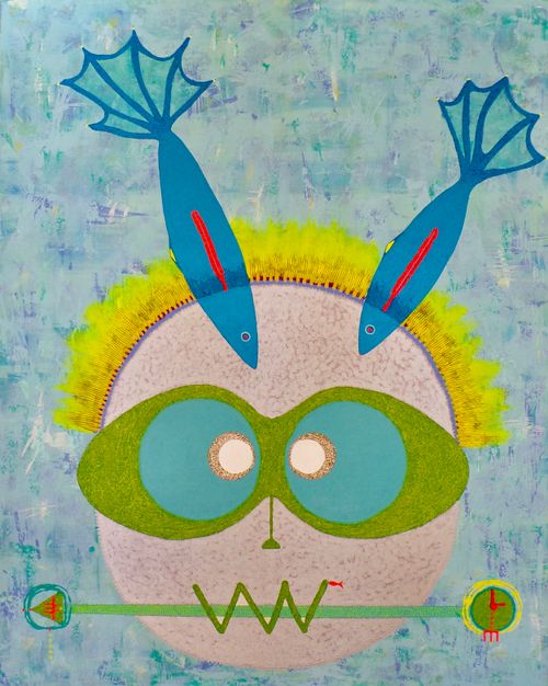 “Bugibatuki Jiyu” 2025, mixed media on canvas, 48x60in