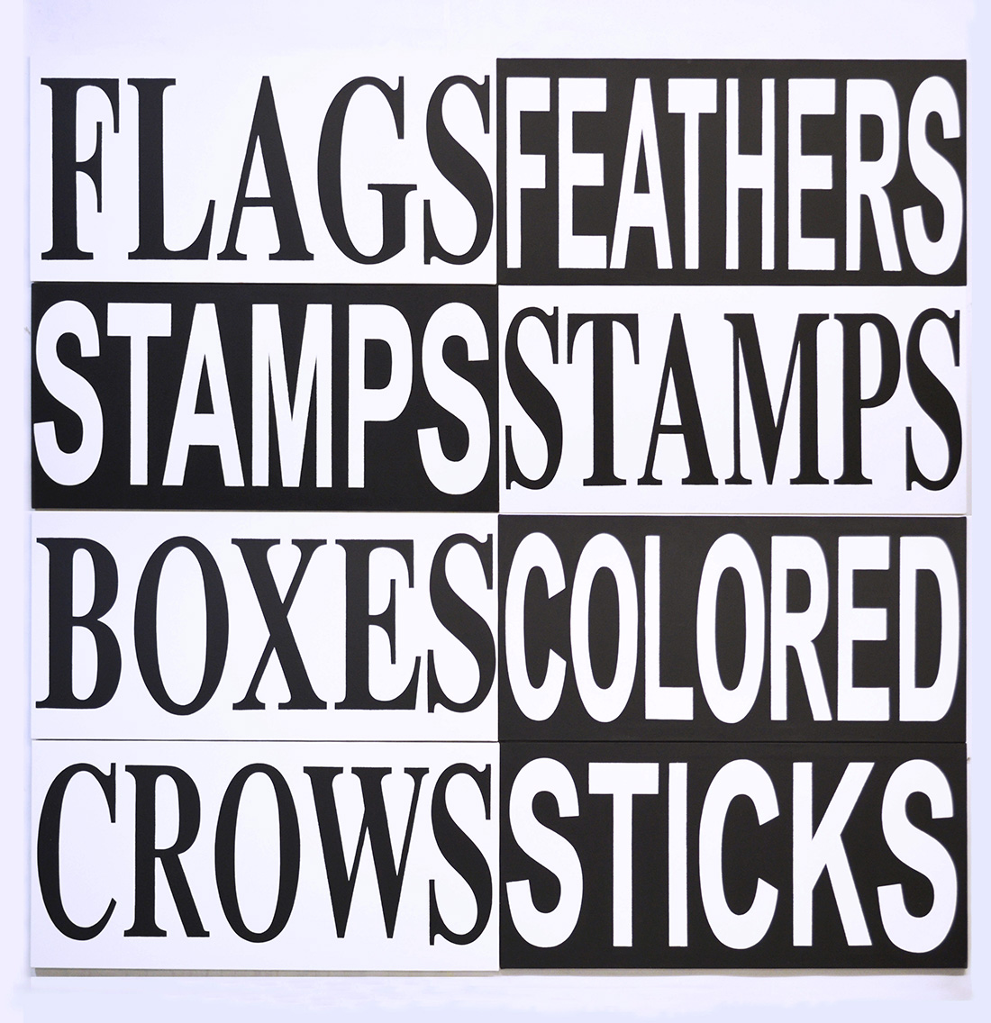 "Flags/Feathers” 2020, ink and latex on canvas, each panel 25.5” x 53” total size 102” x 106”