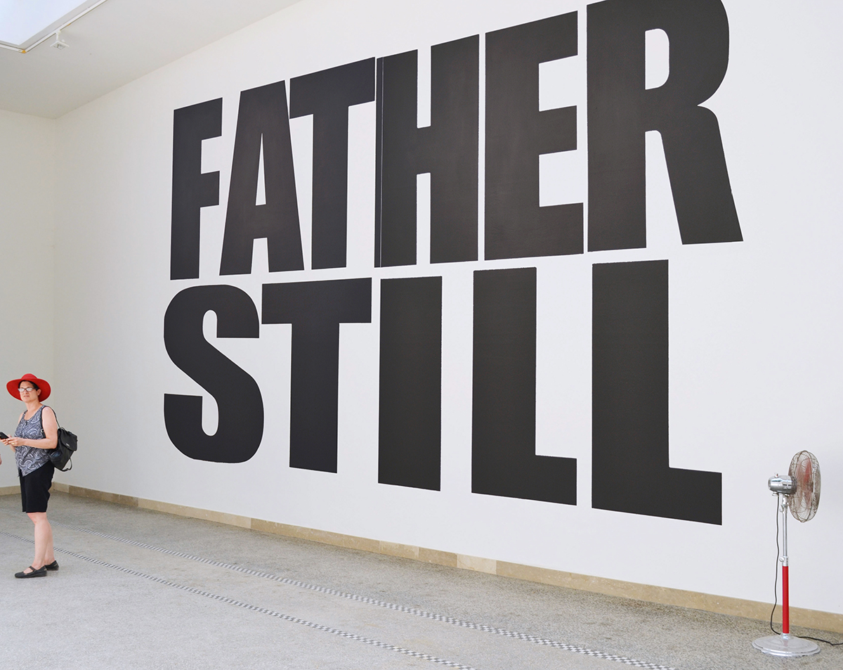 “Father Still” 2024, room installation, latex on wall, 15’ x 27’