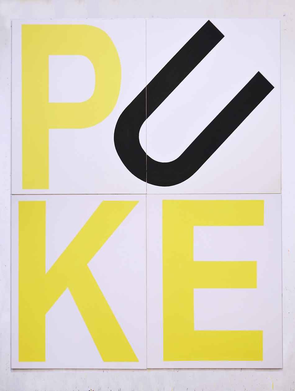 “Puke” 2023, ink and latex on canvas, each panel 55” x 43” total size 110” x 86”