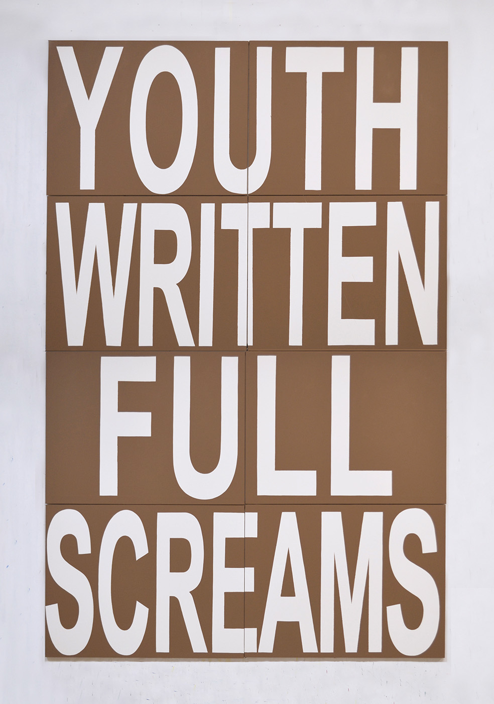 “Youth Written” 2022, ink and latex on canvas, each panel 40” x 31” total size 124” x 80”