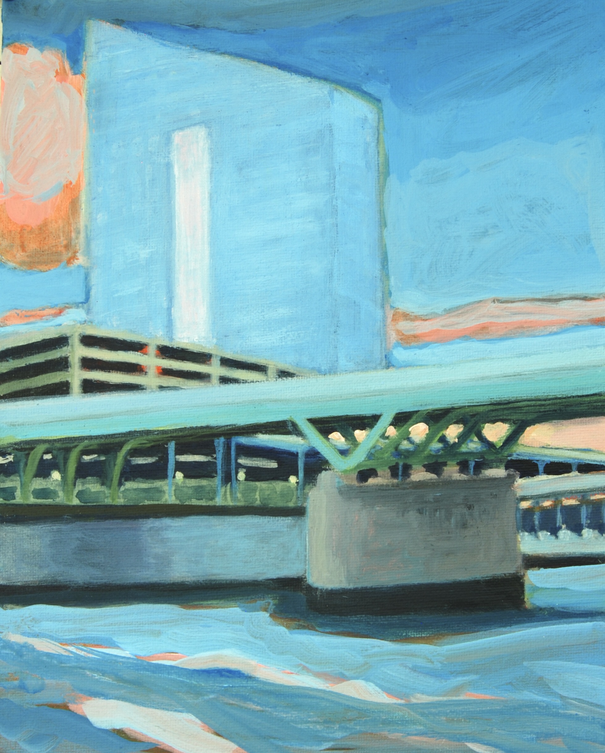 "A Hint of Spring in the City" acrylic on panel, 10 x 8 inches