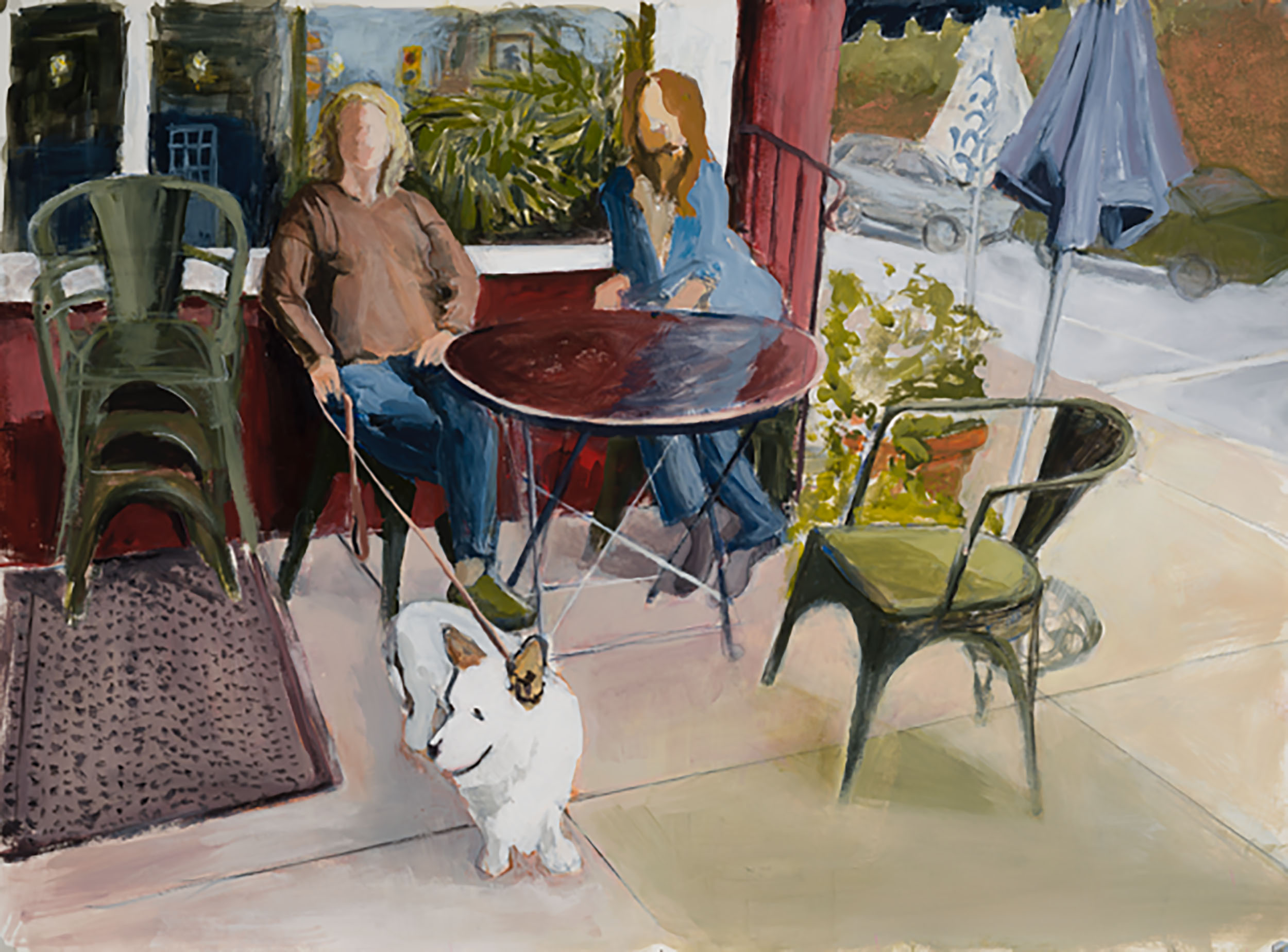 "At the Cafe Lutecia" acrylic on paper, 22.5 x 30 inches