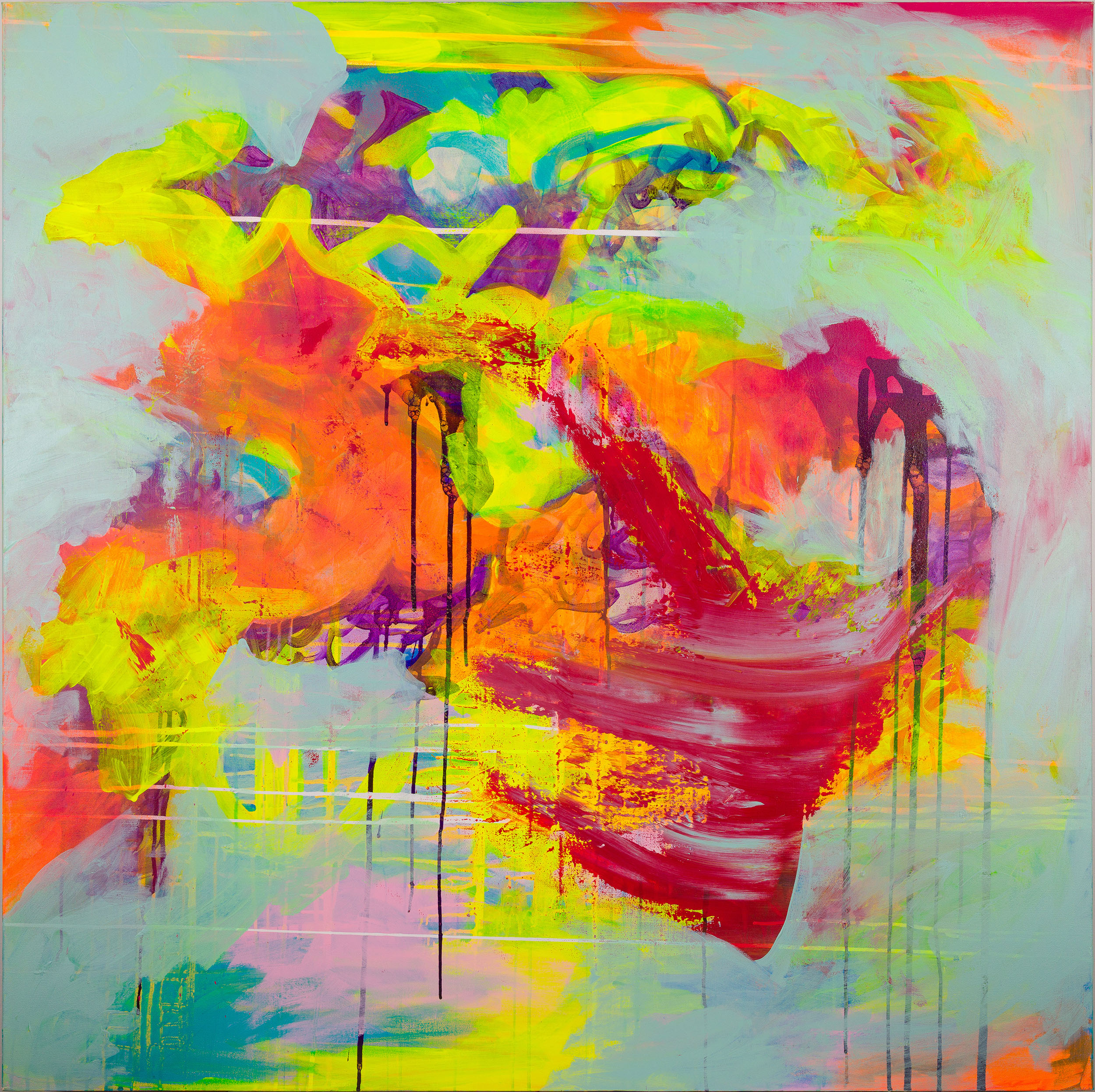 “Breath Between Moments” Acrylic, Flashe, Spray