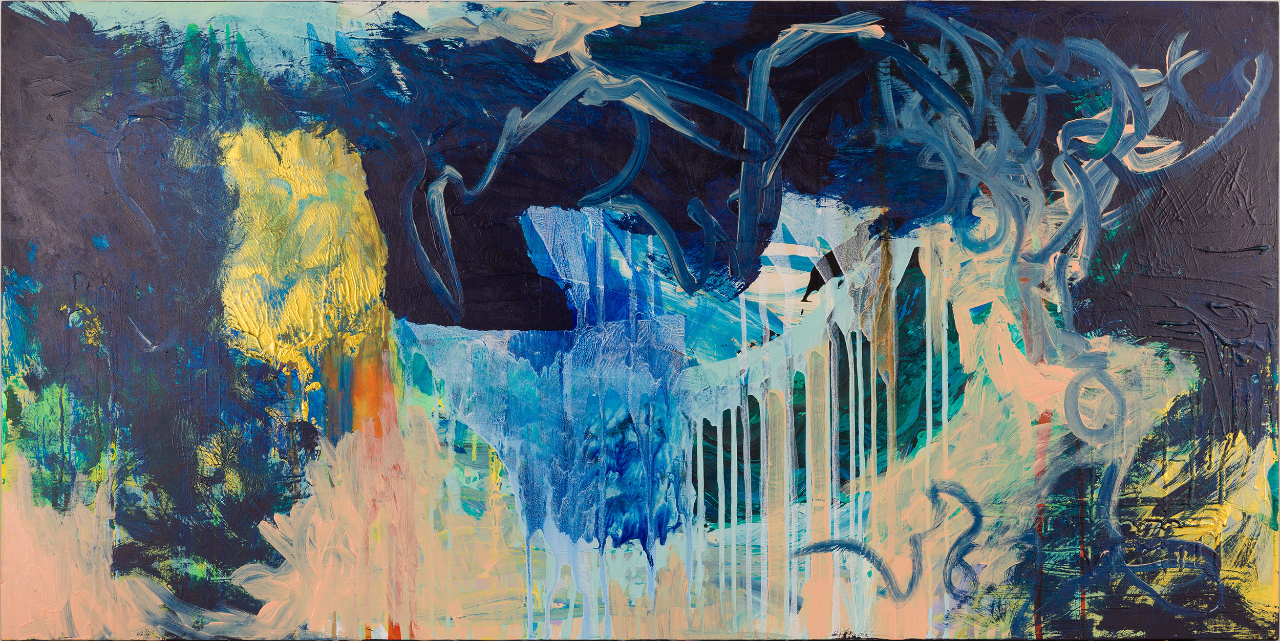 “Gravity and Other Lessons” Acrylic, Flashe, Spray