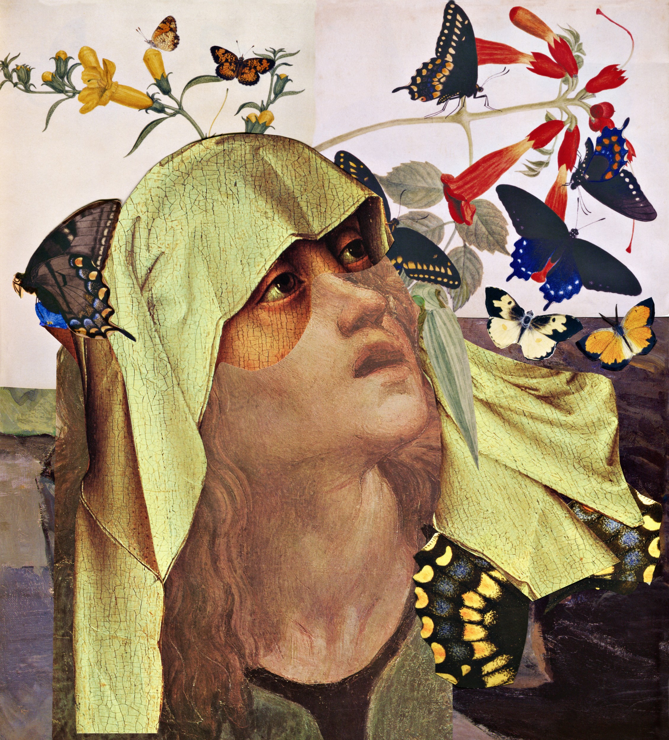 “Astonishment” mixed medium collage: paper on paper, watercolor, pastels, 18.00 W x 22.00 H inches