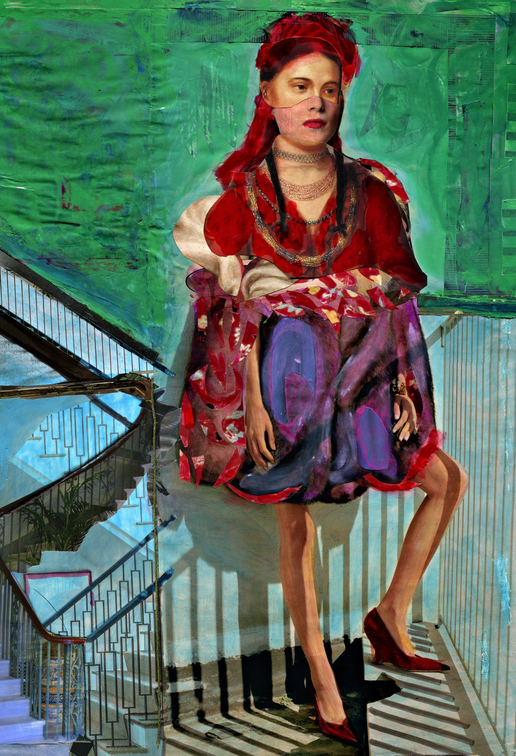 “Transgender Latina” mixed medium collage: paper on paper, watercolor, pastels, 19.25 W × 25.00 H inches